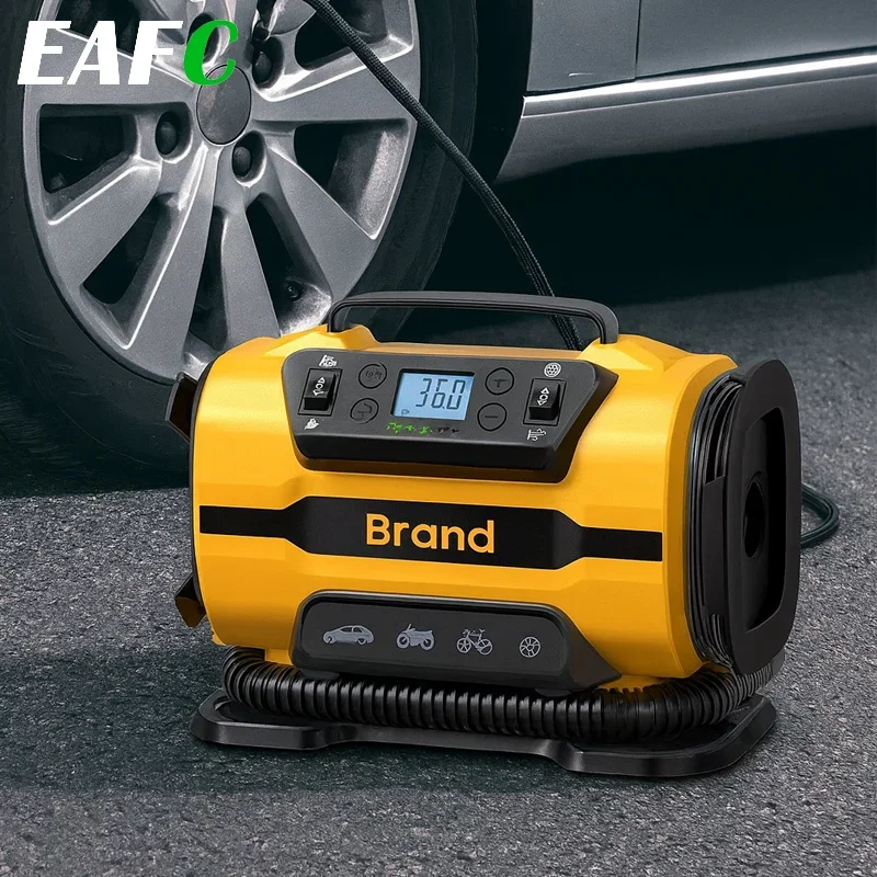 Compressore d'aria portatile Doppia potenza 110 V-230 V AC/DC Pompa di gonfiaggio pneumatici per auto, bici, barca, materasso, display digitale 150 PSI 35 l/min