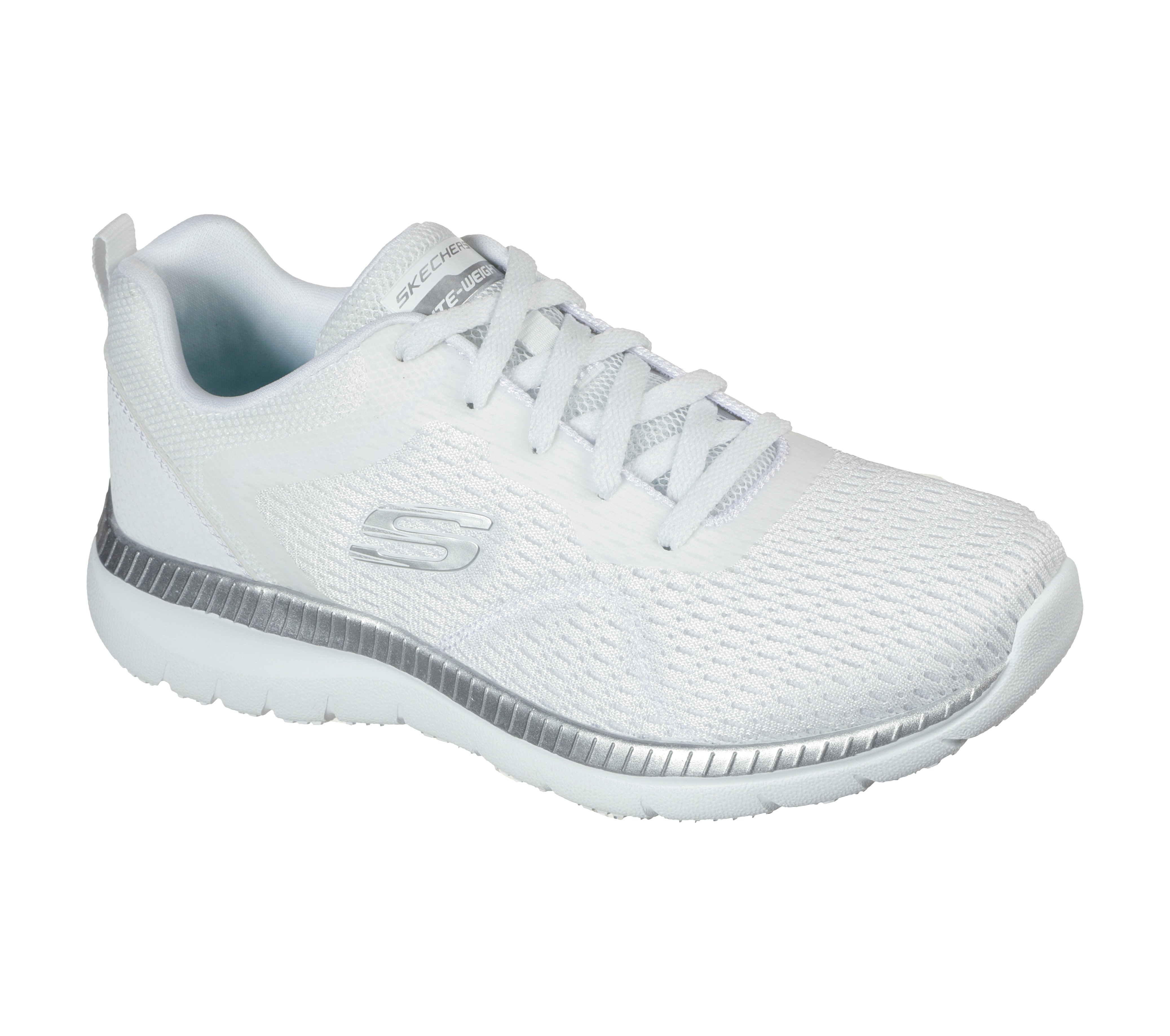 Berufsschuh SKECHERS "BOUNTIFUL - QUICK PATH", Damen, Gr. 38, weiß, silberfarben, Lederimitat, Textil, Schuhe, Freizeitschuh, Halbschuh, Schnürschuh mit gepolsterter Innensohle