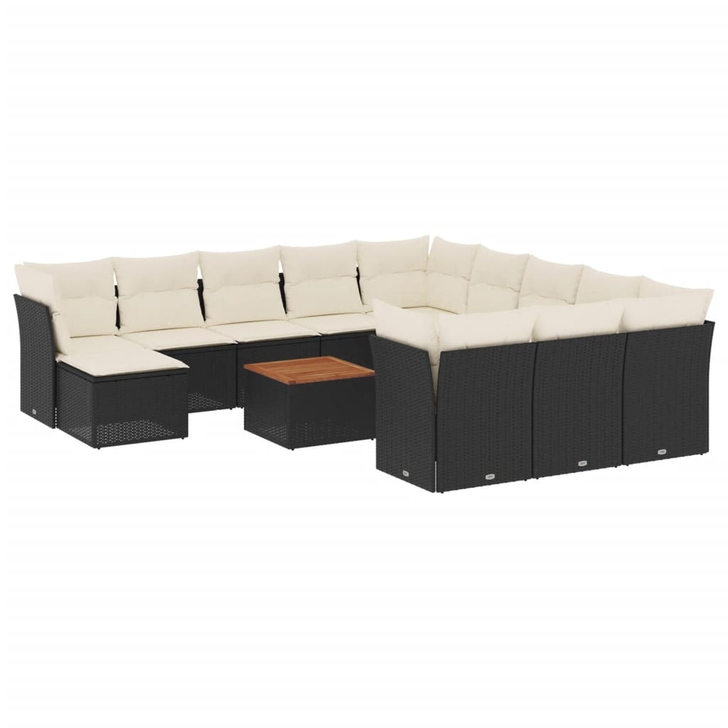 vidaXL 13-tlg. Garten-Sofagarnitur mit Kissen Schwarz Poly Rattan Image