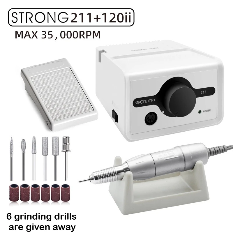 1 Set professionelles 65-W-Nagelbohrset mit starker 211-Steuerbox – Handstücke mit einstellbarer Geschwindigkeit zum Polieren von Nägeln und Schmuck Image