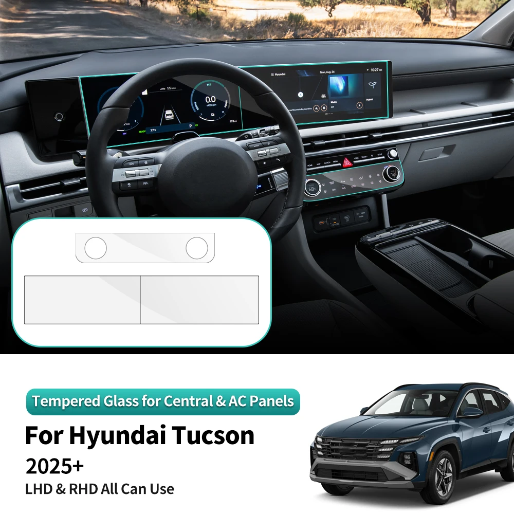 Auto Screen Protector Set Für Hyundai Tucson 24-2025 Auto Gehärtetem Glas Schutz Film Radio GPS Navigation Dashboard AC Panel Image