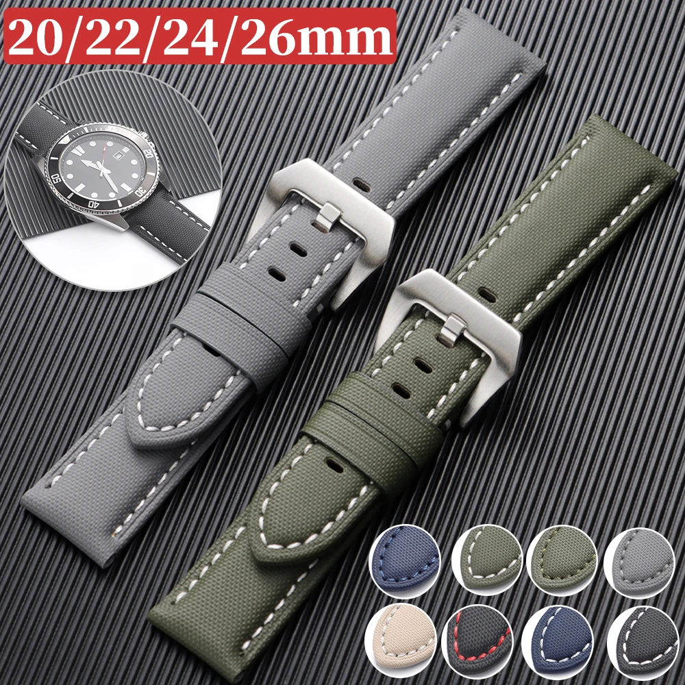 Nylon Leder für Panerai Uhrenarmband 20mm 22mm 24mm 26mm Herren Damen Armband für Seiko Uhrenarmband Business Soft Black Handgelenkgürtel Image