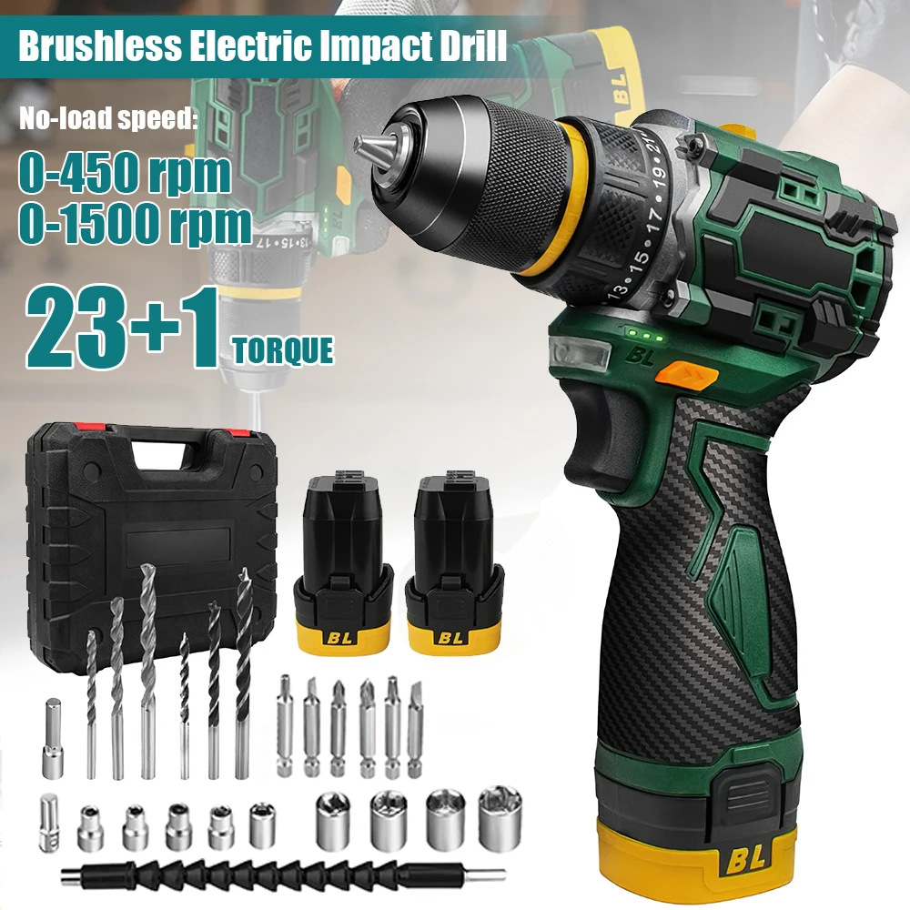 55N.M 10MM 23 + 1 Coppia Brushless Trapano a percussione elettrico Cricchetto in metallo Mandrino Trapano a batteria Cacciavite elettrico Utensili elettrici fai da te