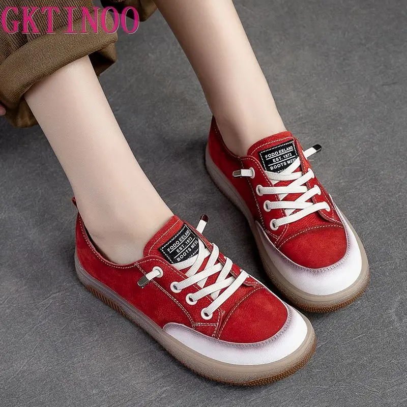 GKTINOO Frauen Casual Schuhe Mode Atmungs Echtes Leder Schuhe Sneakers Lace Up Frauen Flache Schuhe Weibliche Schuhe