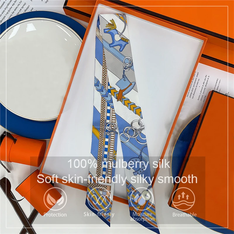 Sommer Neue Tier Design Elefant Weibliche Dekoration Twill Seide Schal Lange Band Bindung Tasche Seidenband Haar Gürtel Kleinen Schal Image