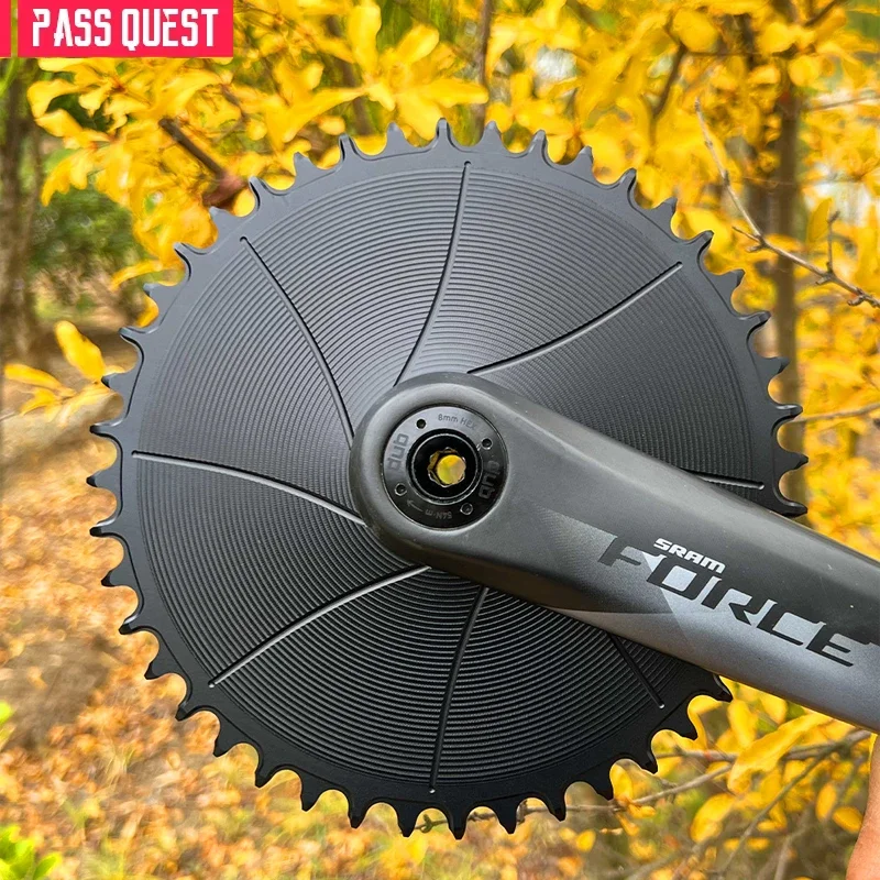 PASS QUEST 8-Stud AERO Rundes schmales breites Kettenblatt 3 mm versetztes Direct Mount Kurbelgarnitur Gravel Bike AXS 12-Gang-Kette 38–54 Zähne Image
