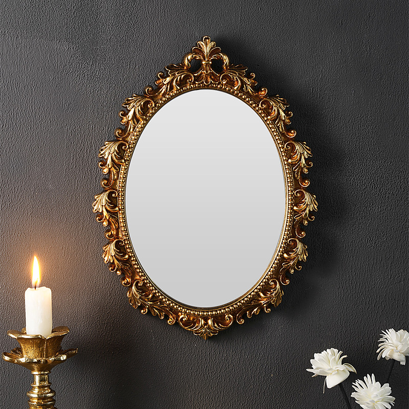 1PC European-style Golden Three-dimensional Pattern Decorative Hanging Mirror Resin Material European-style Background Wall Decorative Hanging Suitable for Home Wall Decoration and Shooting Props