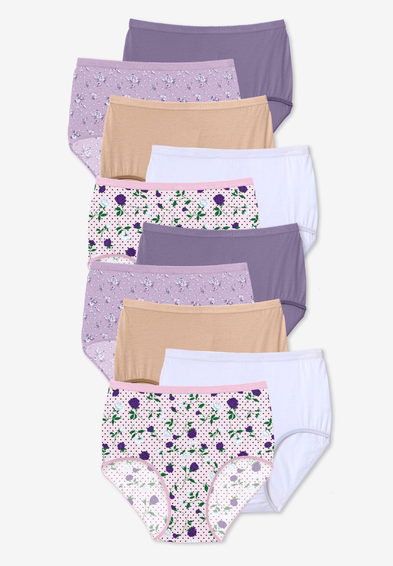 Plus Size Women's Full Coverage Cotton Brief 10-Pack by Comfort Choice in Sunset Floral Pack (Size 13) Underwear