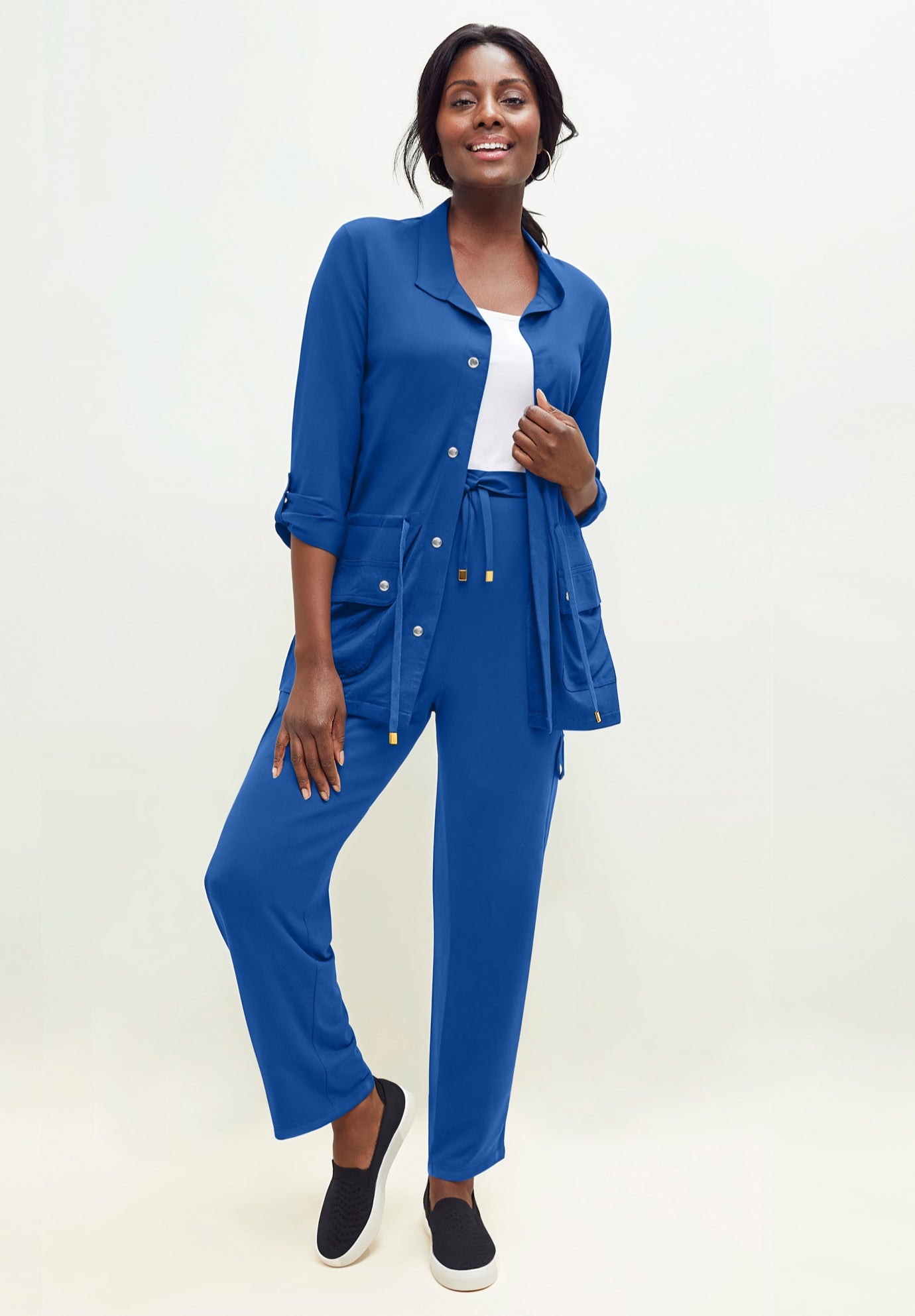 Plus Size Women's 2-Piece Stretch Knit Cargo Set by The London Collection in Dark Sapphire (Size 3X)