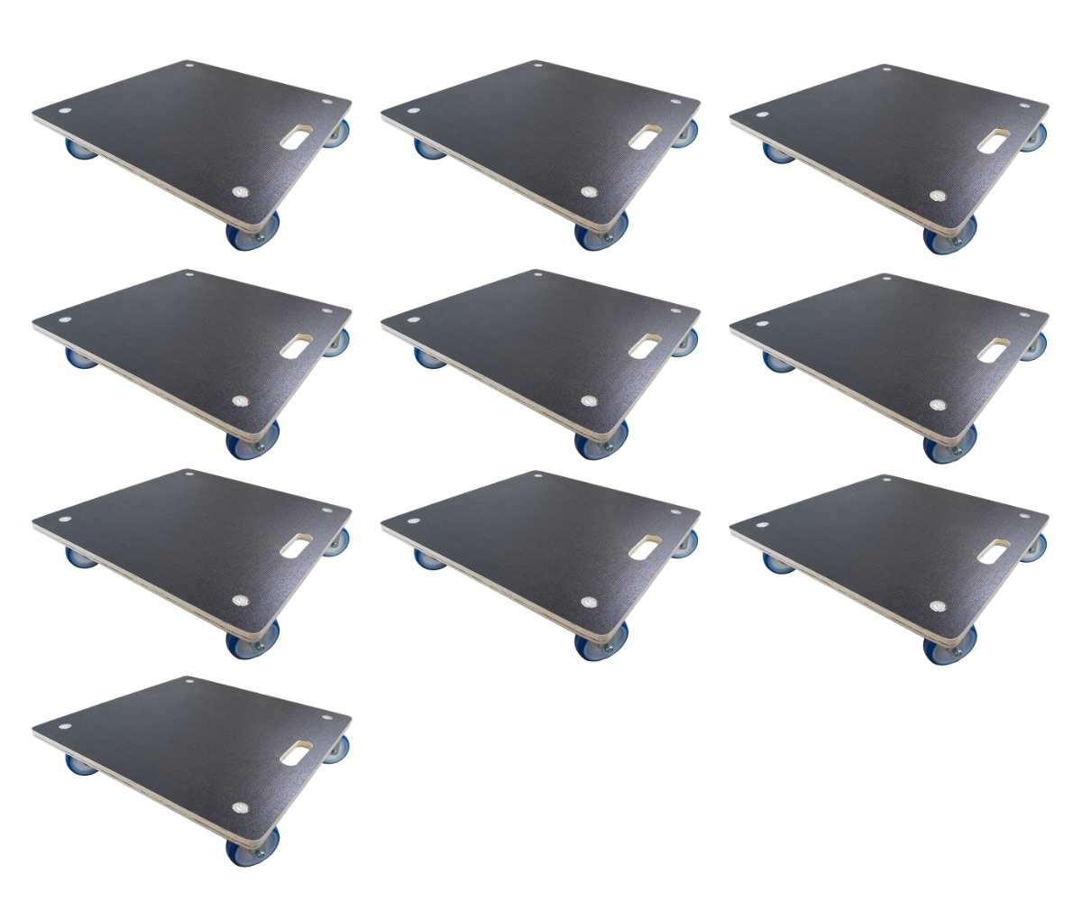 PROREGAL Mega Deal 10x Profi Transportroller mit 4 Rollen HxBxT 15x58x58 cm Traglast 300 kg Siebdruck Holzplatte Schwarz Möbelroller Möbelhund Image