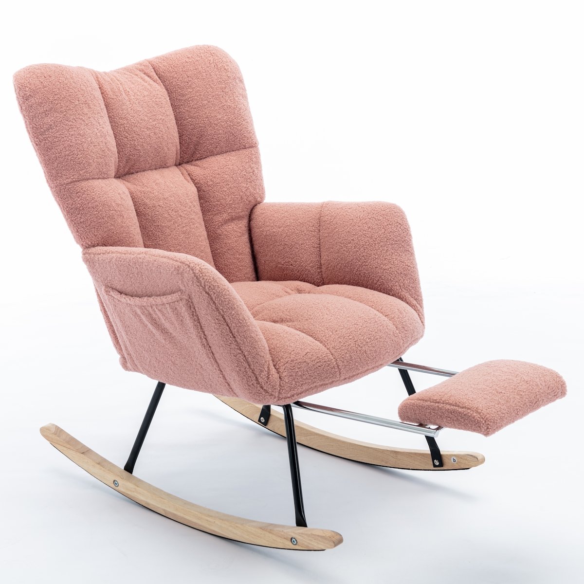 OKWISH Relaxsessel Schaukelstuhl 80x98x98 Teddy Stoff gepolstert Ergonomisch mit klappbarer Fußstütze Wohnzimmer Schlafzimmer Rosa Image