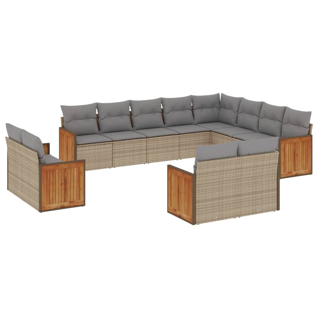 vidaXL 12-tlg. Garten-Sofagarnitur mit Kissen Beige Poly Rattan Image