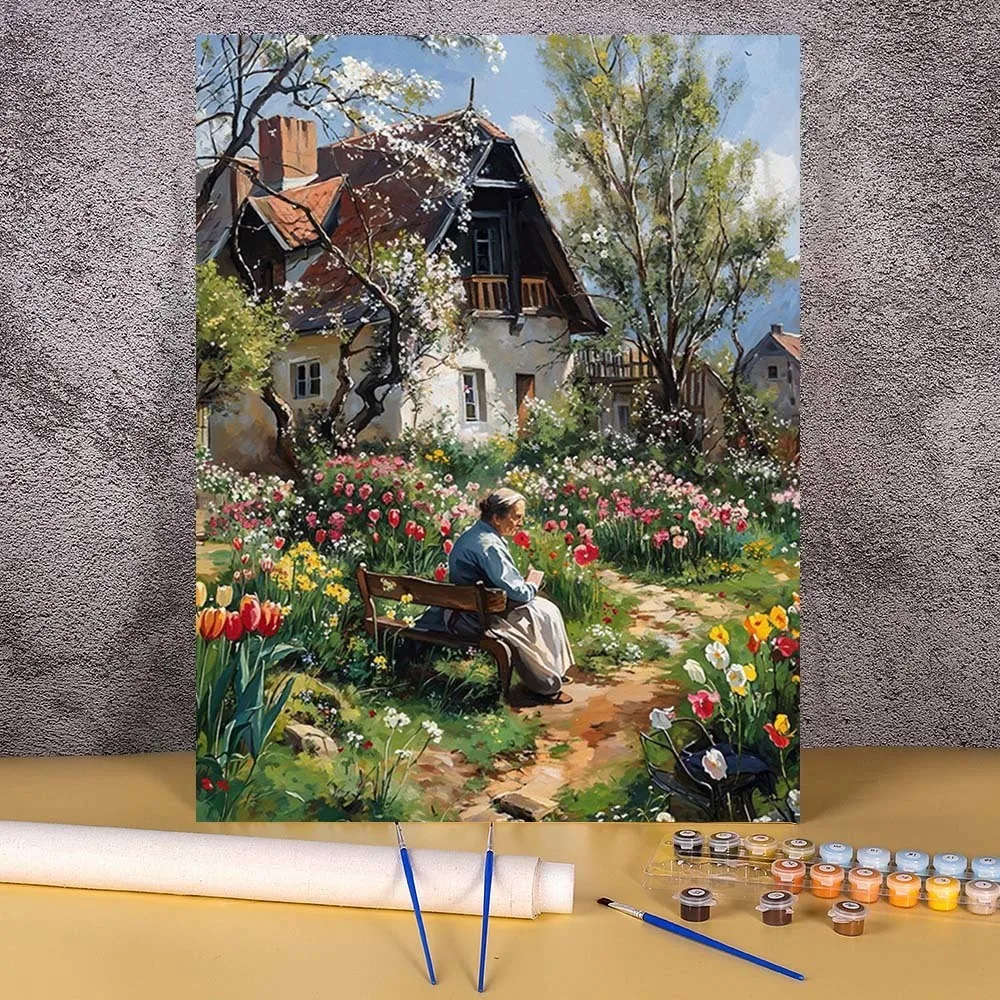 Modernes Malen nach Zahlen, zum Selbermachen, ohne Rahmen, Malen nach Zahlen, einzigartiges Geschenk, Wanddekorationen auf Leinwand, Landschaft, Acrylfarben-Sets Image