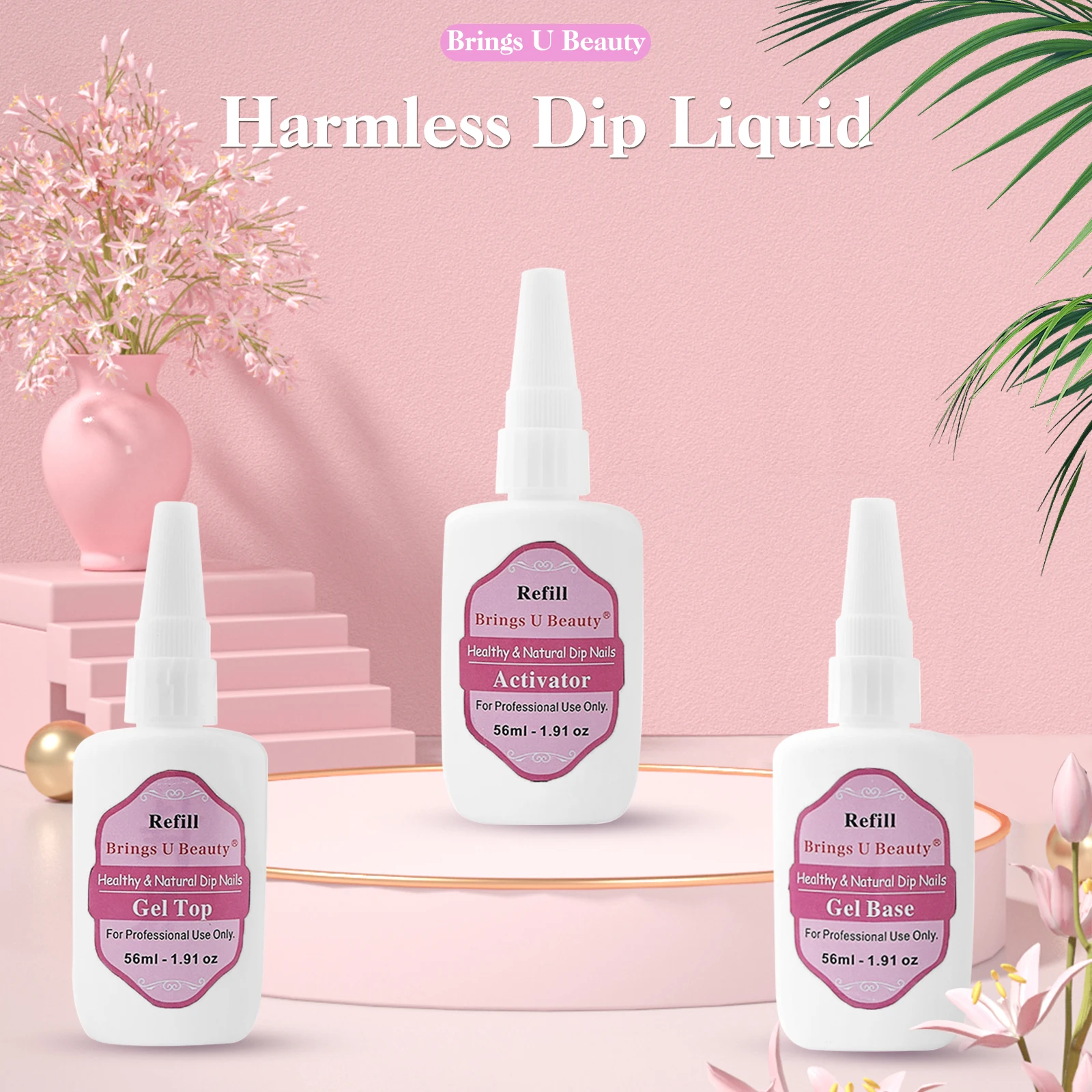 56 ml/1,91 Unzen Nachfüllgel Base Top Activator 15 ml Gel Base Gel Top Activator Brush Saver für Dipping Powder Pre-Bonded Liquid Image