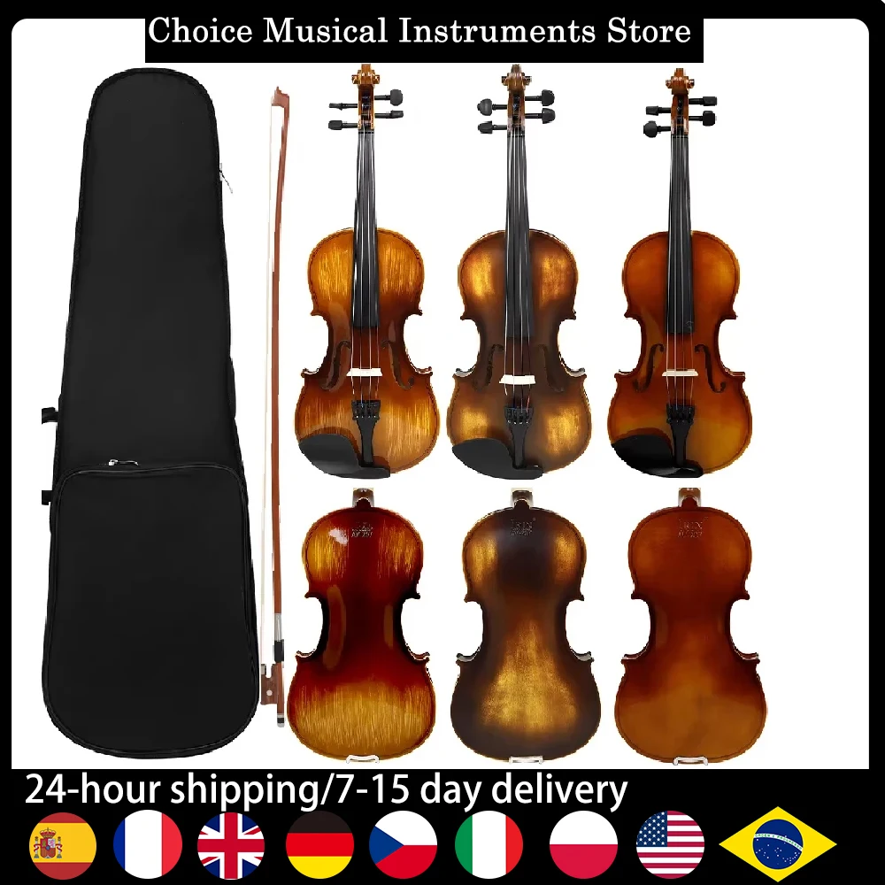4/4 Violine, professionelles Solo-Set in voller Größe, leichte Violine, starker Klang, Koffer, Bogen, Anfänger, Kinder und Erwachsene Image