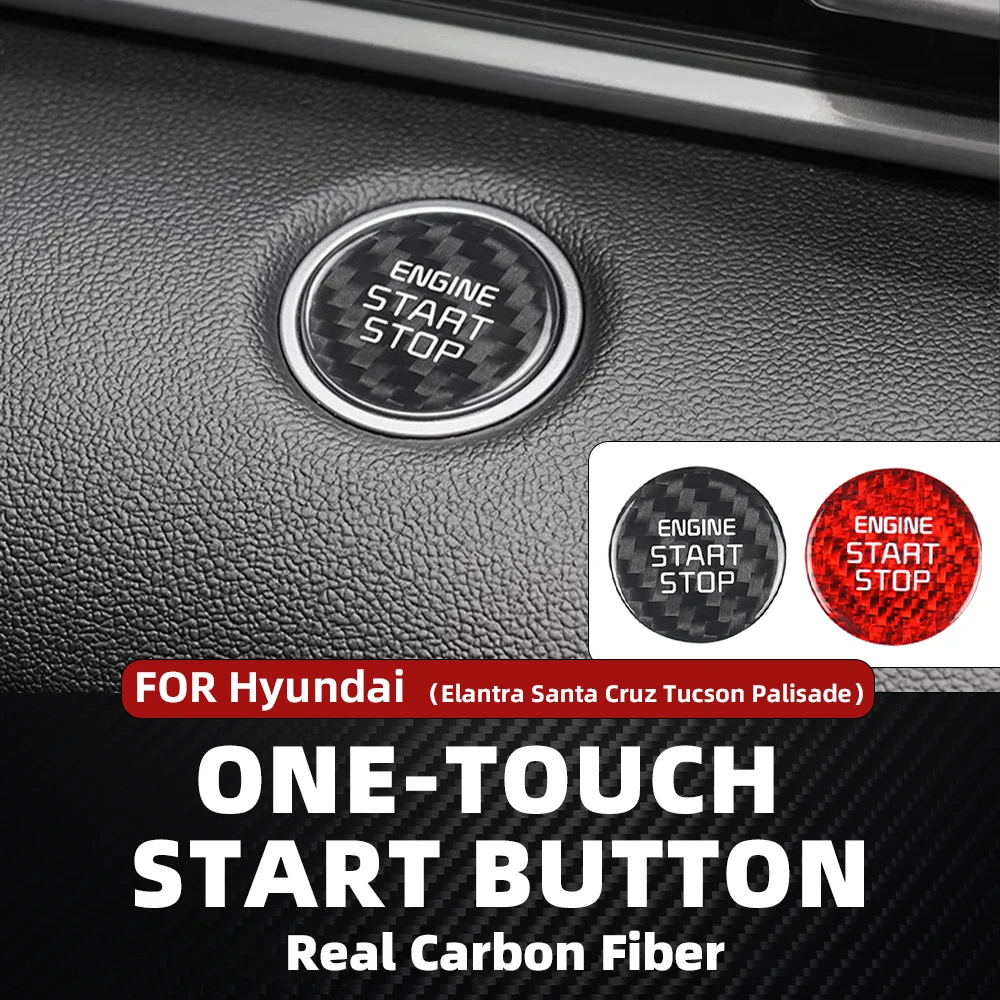Geeignet für Hyundai One-Touch Start Button Cover, Real Carbon Fiber Hard Start-Stop Switch Dekorative Cover Aufkleber, Elantra N Santa Cruz Tucson Palisade Rot Schwarz Autozubehör