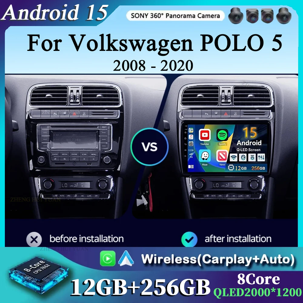 Für Volkswagen POLO 5 2008 - 2020 Android 15 12 + 256GB Auto Radio Carplay Auto Multimedia Stereo Video Player GPS Navigation Image