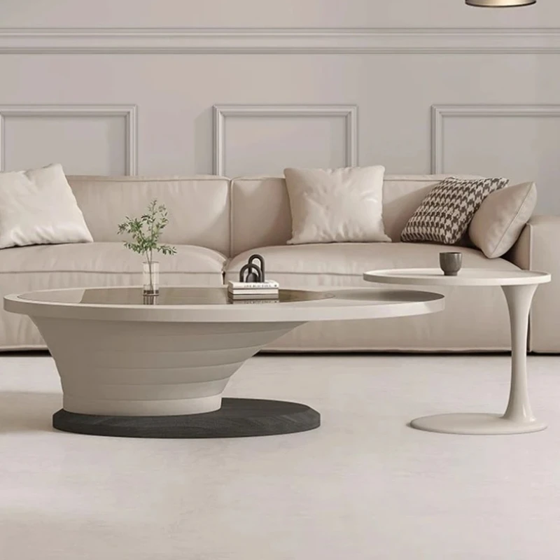 Ovaler weißer Beistelltisch Nordic Designer Unregelmäßiger nordischer Glas Moderner Couchtisch Wohnzimmer Mesa Hilfsmöbel für Zuhause