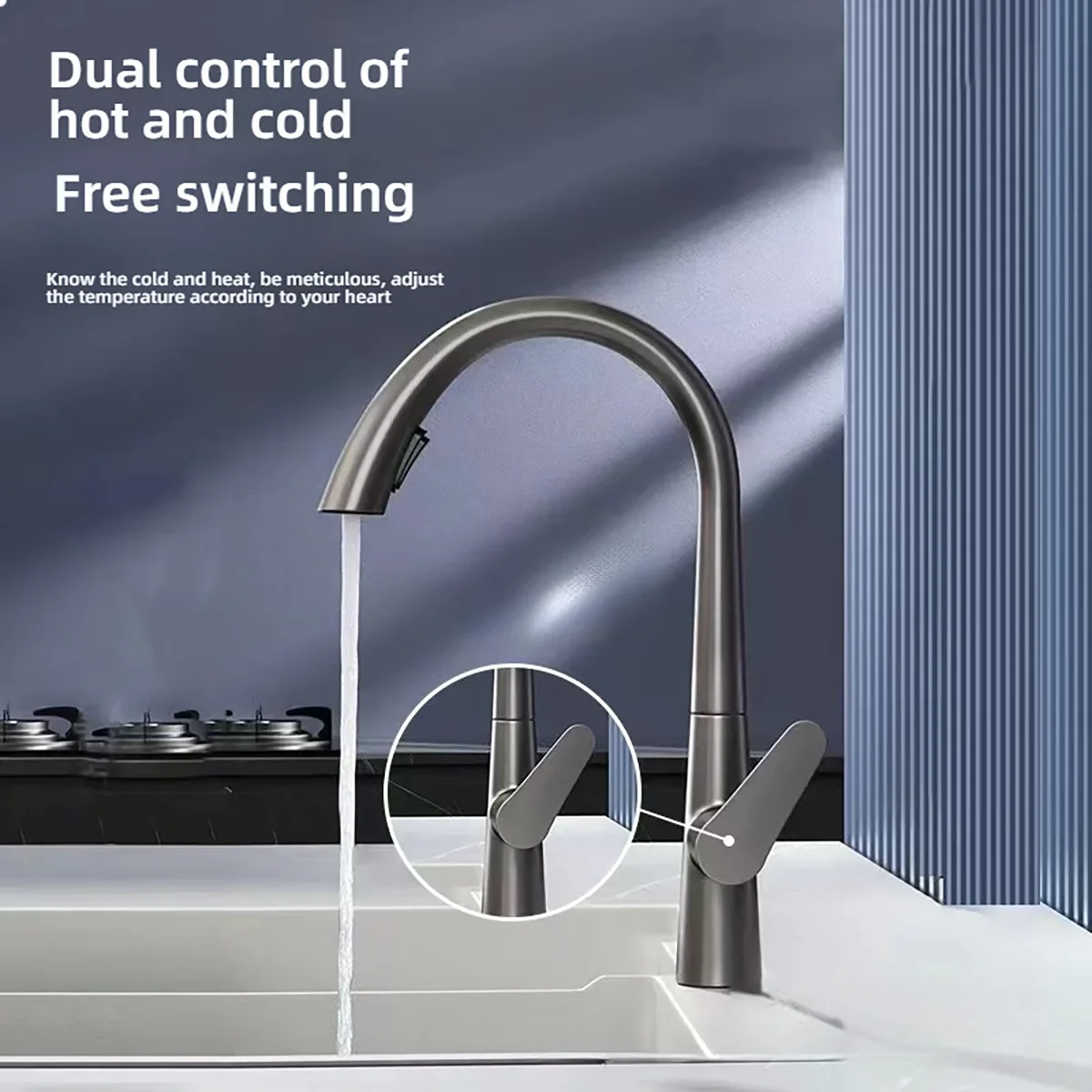 Neuer Küchenarmatur, ausziehbarer Einloch-Spültischarmatur 360° ° Drehbarer, drehbarer Warm- und Kaltmischer-Auslaufhahn