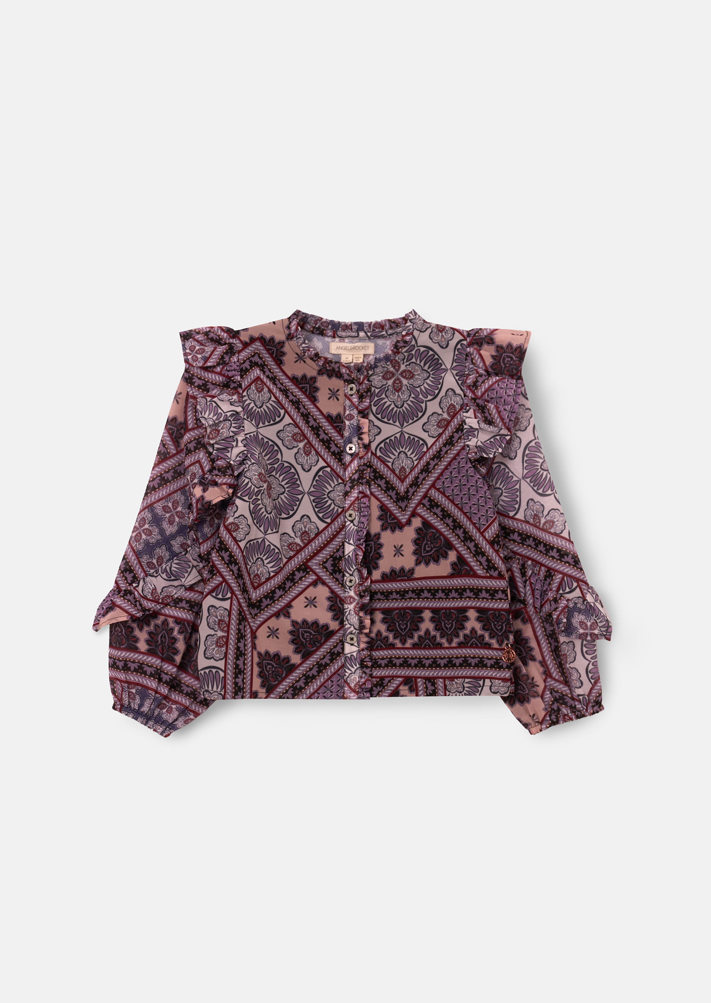 Angel & Rocket Girls Adrienne Frill Sleeve Boho Print Blouse - Purple - Size 7Y | Angel & Rocket Sale | Discount Designer Brands