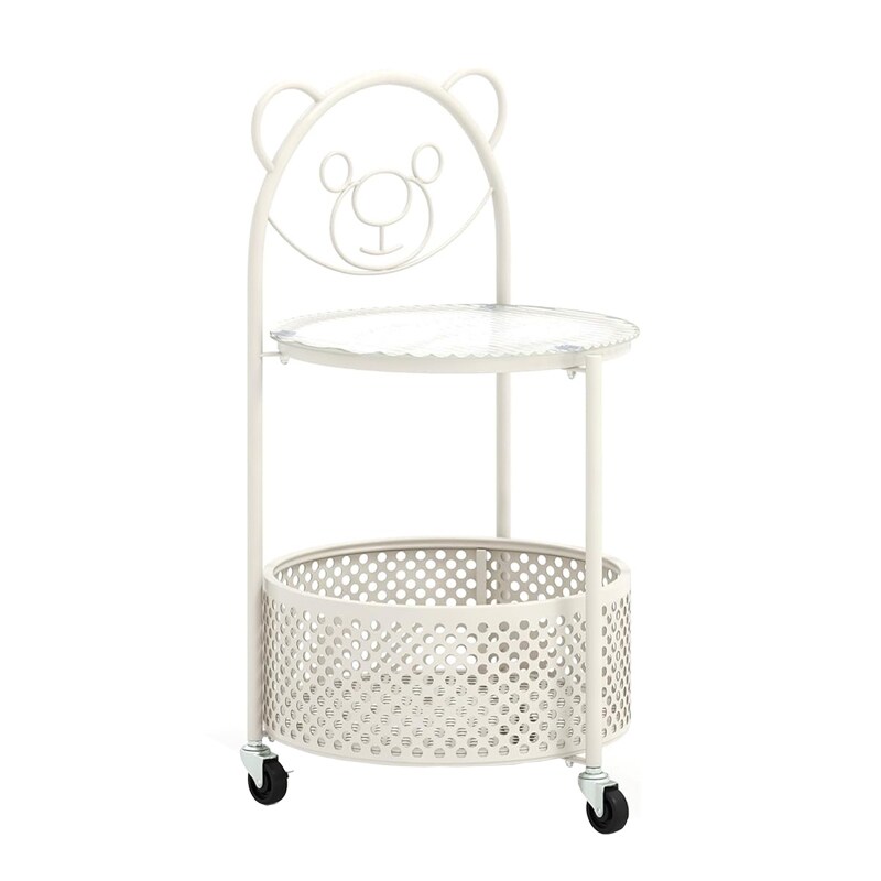 COSTWAY Beistelltisch aus Glas mit Rollen, 2-stöckiger runder Glastisch mit Bärenmotiv, 40 x 36,5 x 71 cm (weiß) Image