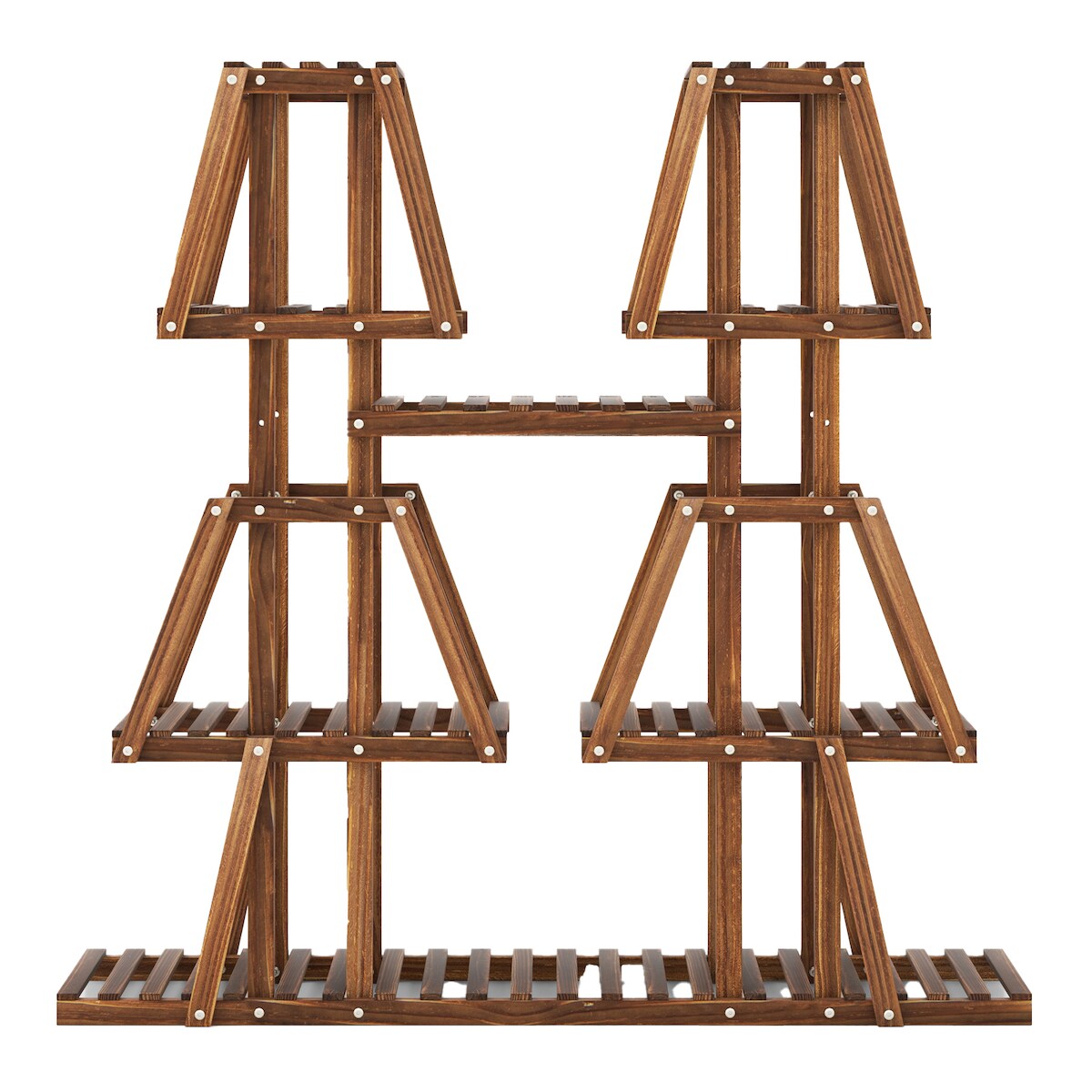 COSTWAY 5-stufiger Pflanzenständer aus gebranntem Kiefernholz, 10 offene Regalböden, Blumenregal Image