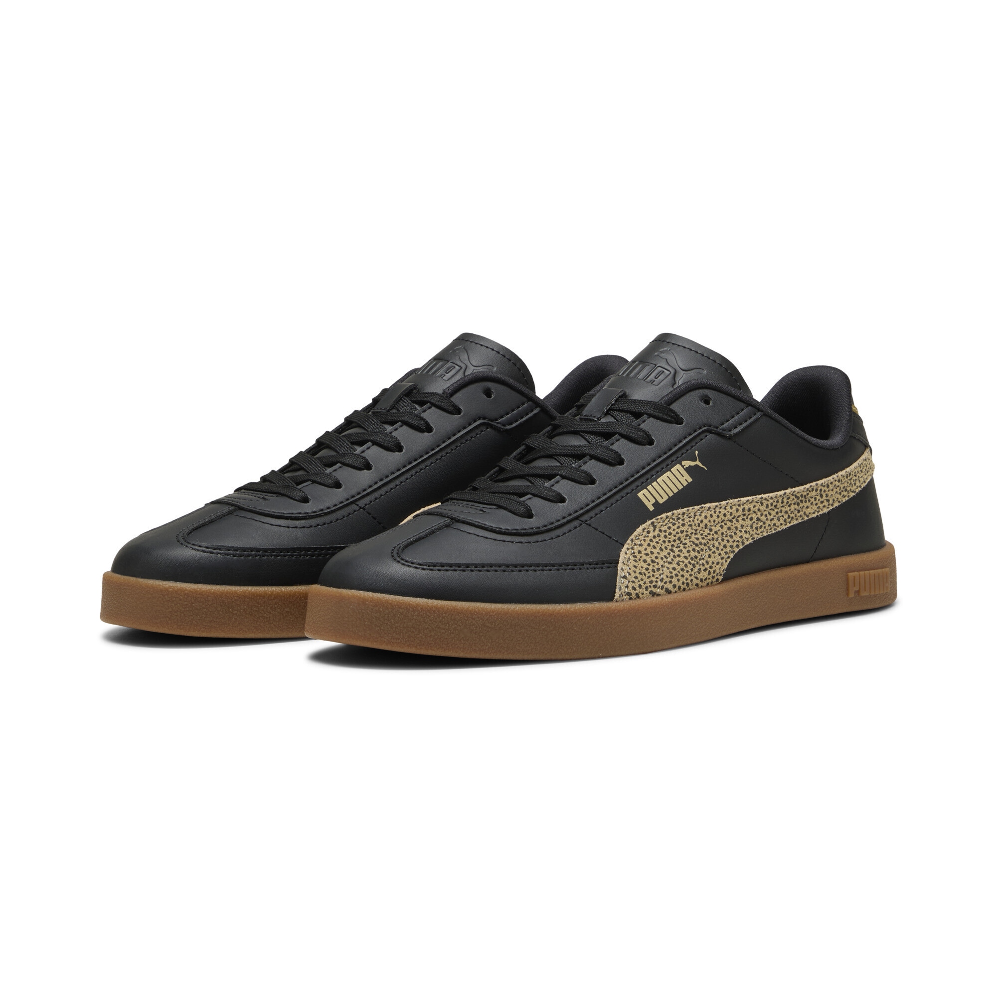 Sneaker PUMA "PUMA Club II Era Topcat Sneakers Damen", Damen, Gr. 40.5, schwarz toasted almond beige, Obermaterial: Kuhleder, Textil, Synthetik; Futter: Textil; Innensohle: Textil; Laufsohle: Gummi, Schuhe Sneaker