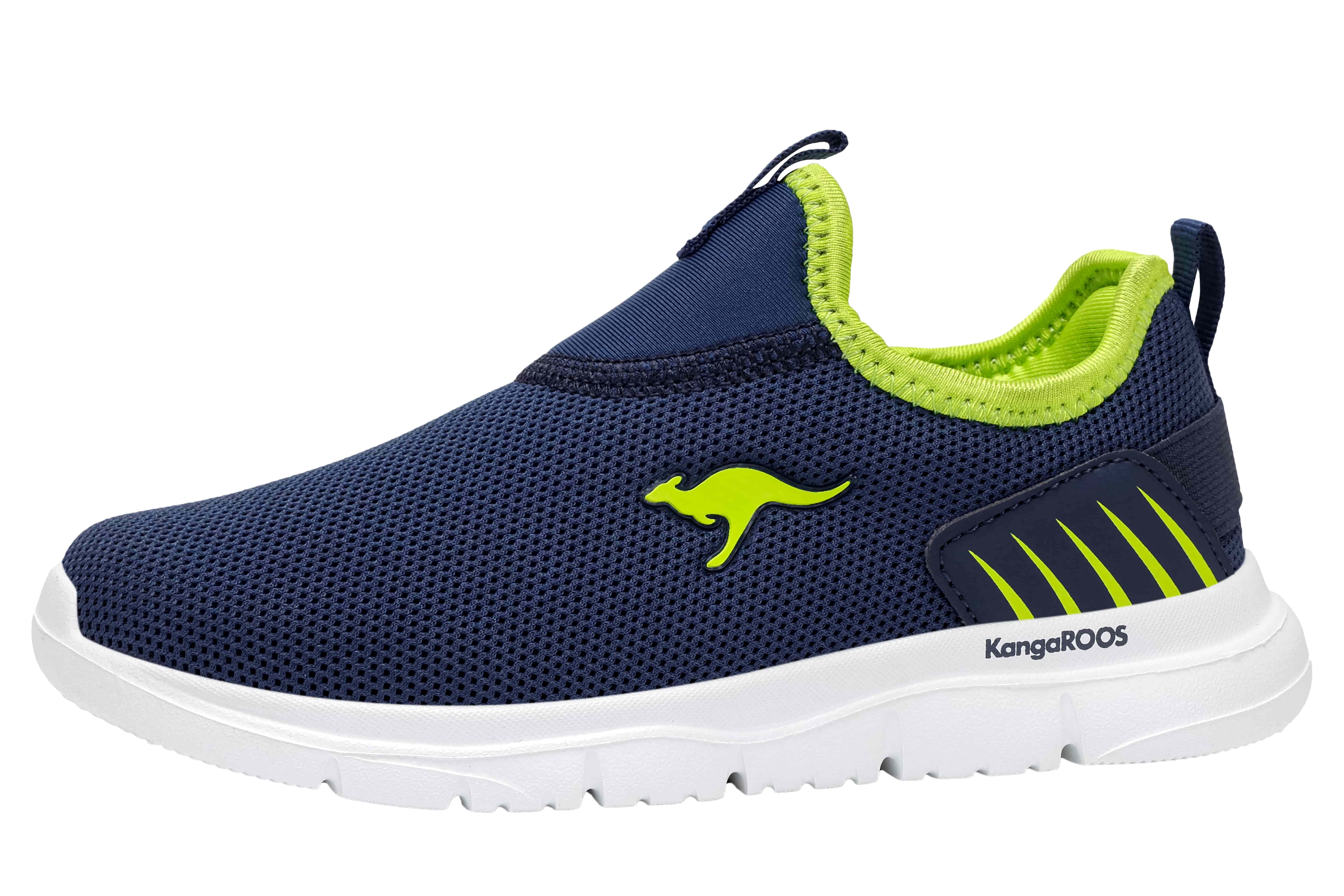 Sneaker KANGAROOS "K-ETK DUNNART", Damen, Gr. 29, dk navy, lime, Mesh, Synthetik, Schuhe Sneaker, praktischer Schlupfeinstieg