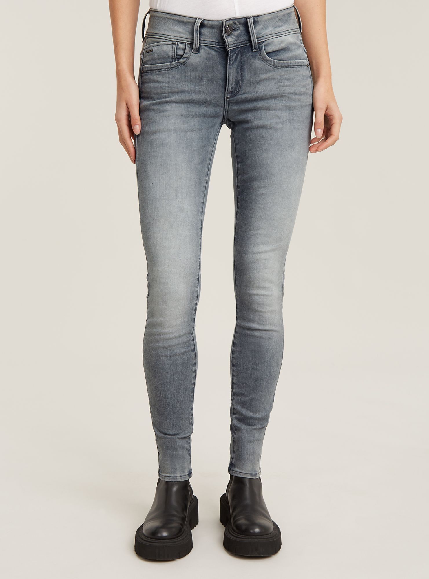 Regular-fit-Jeans G-STAR "Lynn Skinny Jeans", Damen, Gr. 23, Länge 28, faded industrial grau, Obermaterial: 92% Baumwolle, 6% Andere Materialien, 2% Elasthan, Jeans