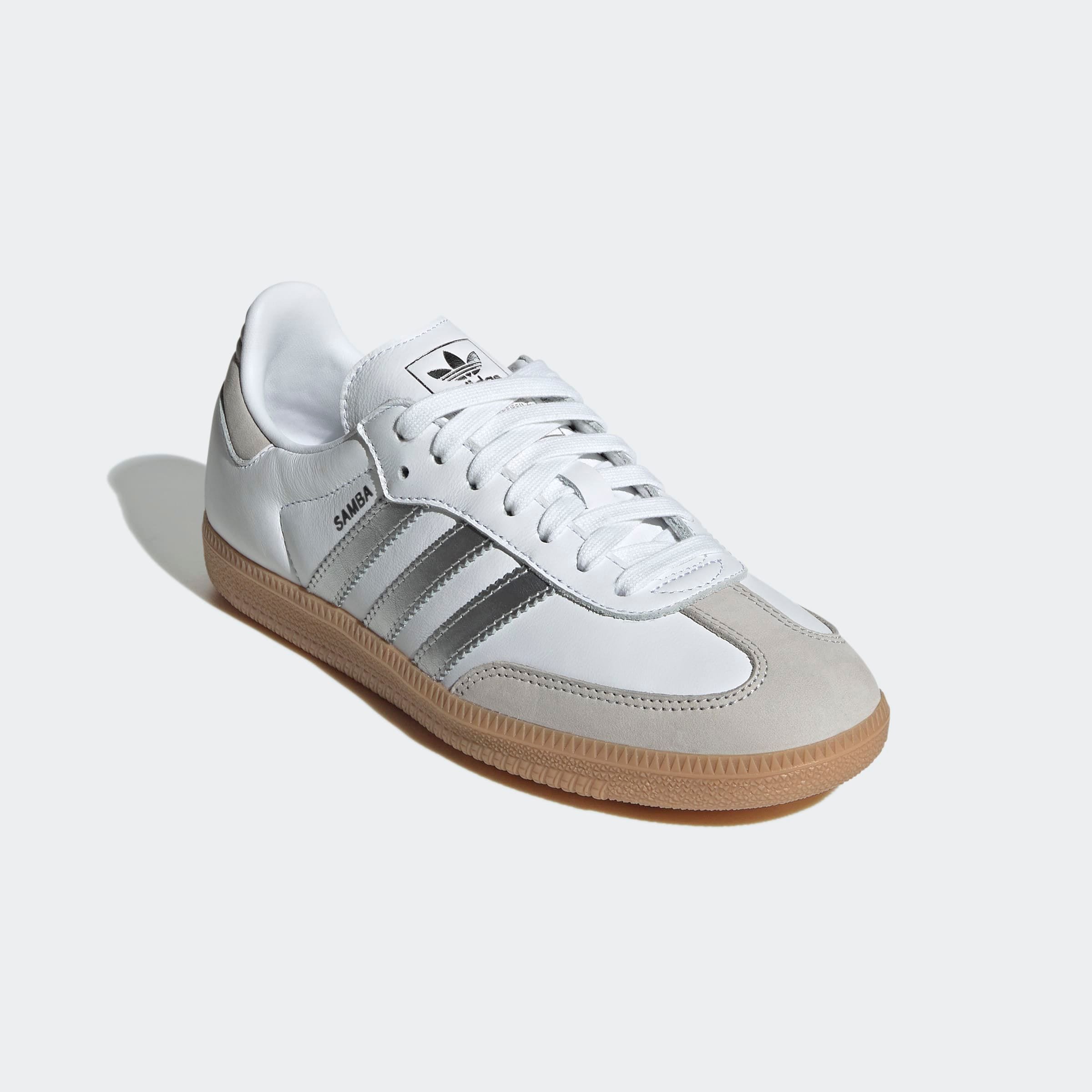 Sneaker ADIDAS ORIGINALS "SAMBA OG", Gr. 42, cloud weiß, silber metallic, grau one, Leder, Schuhe Sneaker