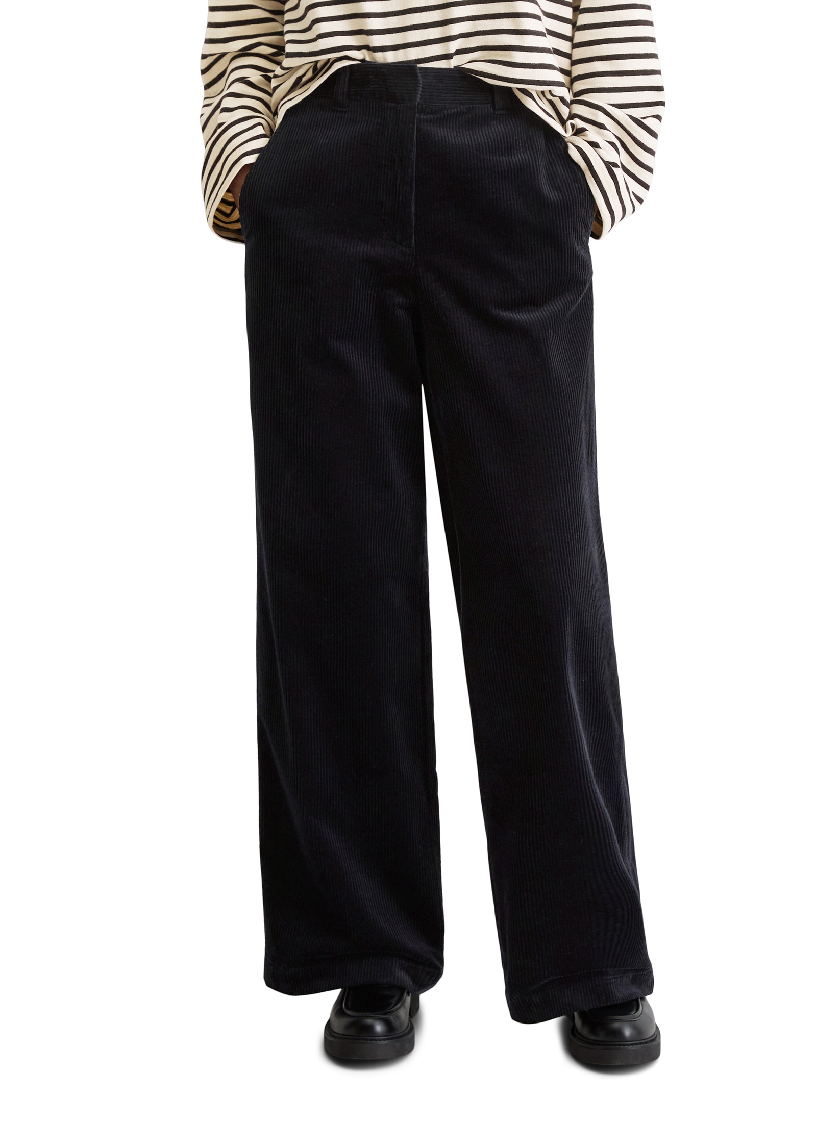 Chinohose MARC O'POLO "aus reiner Bio-Baumwolle", Damen, Gr. 46, Normalgrößen, deep night blau, Obermaterial: 100% Baumwolle, unifarben, loose fit lang, Hosen Chinohose