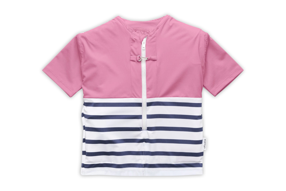 Floatee - Das Anti-Ertrinken T-Shirt für Kinder mit UV-Schutz, pink - Gr. 116 | Kurzarm T-Shirt Komplettset, Schwimmweste für Kinder Image