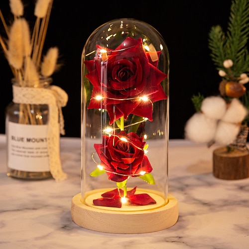 Muttertags-Simulationsrose LED dekoratives Nachtlicht 21,5 11,5 CM Geschenk für Freundin Ehefrau und Mutter AAA-Batterie Innenraum Schlafzimmer Atmosphärenornament-Licht durchsichtiger Deckel Image