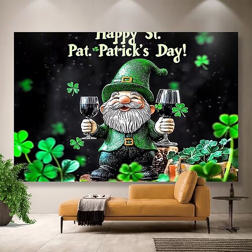 St. Patricks Day Tapisserie Banner Decke Elf Kleeblatt Niedlich Romantisch 3D Schlafzimmer Wohnzimmer Wohnheim Jugendzimmer Studentenwohnheim Wandveranda Wohndeko Image
