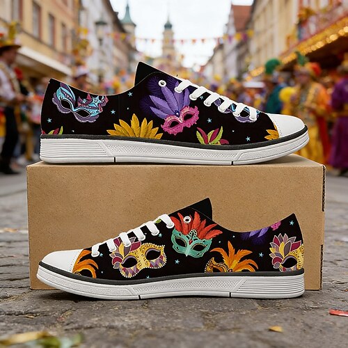 Männern Mardi Gras Karnevalsthema Sneakers – Farbenfrohes Masken Druck Freizeit Schuhe für Festivals Umzüge und Straßenpartys Image