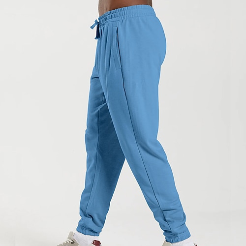 Herren Jogginghose Hose Kordelzug Tasche Elastischer Bund Einfach Komfort Atmungsaktiv Täglich Outdoor Ferien Urlaub Mode Blau Schwarz Mikroelastisch Image