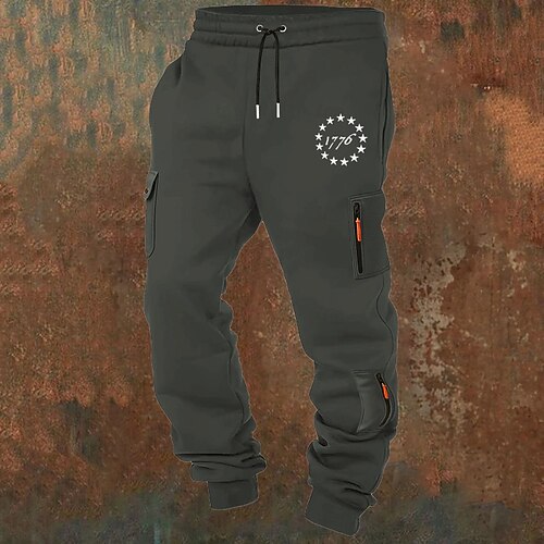 Herren Cargo-Hosen Jogginghose Hose Kordelzug Tasche Elastischer Bund Amerikanische US-Flagge Komfort Atmungsaktiv Lässig Täglich Outdoor Mode Klassicher Stil Weiß Gelb Mikroelastisch Image