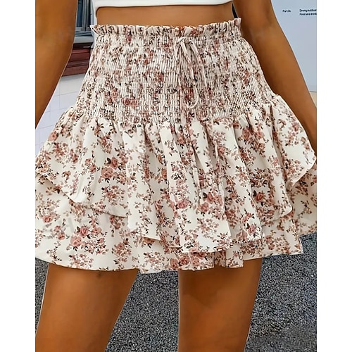 Damen Shorts Urlaub Streetwear Lässig Kurz Mittlere Taillenlinie Blumen Elastischer Bund Drucken Bequem Mikroelastisch Täglich Outdoor Urlaub Blau Kamel Weiß Rosa Sommer Frühling Lässiger Schnitt Image