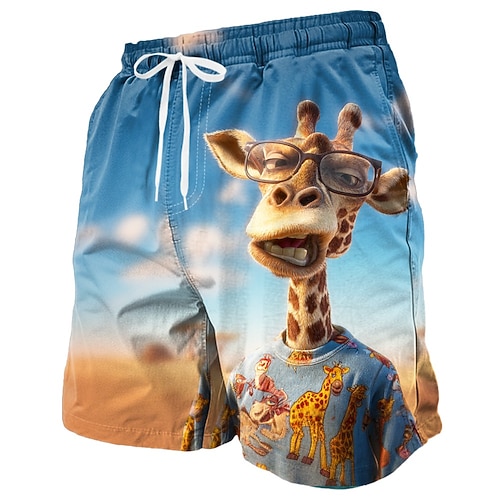Herren Giraffe Neuheit Esel Badehosen Badeshorts Boardshorts Mittlere Taille Lustig Outdoor Urlaub Seitentaschen Netzfutter Elastischer Kordelzug in der Taille Designer Bekleidung Image