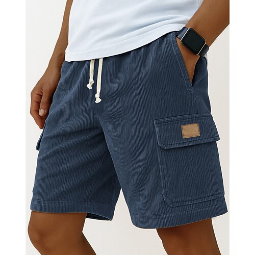 Herren Cargo-Shorts Shorts Freizeitshorts Cordshorts Tasche Elastischer Bund Einfach Komfort Atmungsaktiv Knielang Outdoor Urlaub Alltagskleidung Urlaub Mode Schwarz Weiß Mikroelastisch Image