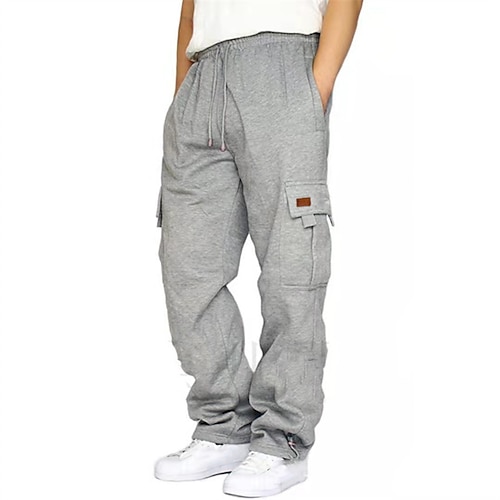 Herren Cargo-Hosen Jogginghose Hose Gerade geschnittene Sweatpants Kordelzug Tasche Elastischer Bund Einfach Komfort tragbar Täglich Outdoor Ferien Mode Klassicher Stil Schwarz Weiß Image
