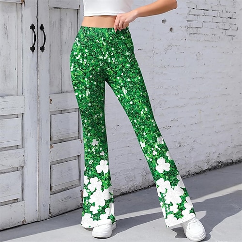 St. Patrick 2026 Kleeblatt Glückliche Iren Karneval Schlaghosen Neuheit Lustig Erwachsene Damen St. Patrick's Day Lässig Party Einfaches Karnevalskostüm Verkleiden Image