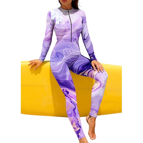Damen Regulär Anti UV Shirt Ganzkörper-Rashguard Badeanzug Geometrisch Marmor mit integriertem BH Frontreißverschluss UV-Sonnenschutz vollständige Bedeckung UPF50 Handyhülle für das ganze Handy Image