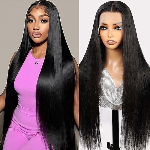 Echthaarperücke in Naturfarbe, 13x6 Front Lace, glattes Haar, 150% Dichte, 14-28 Zoll Image