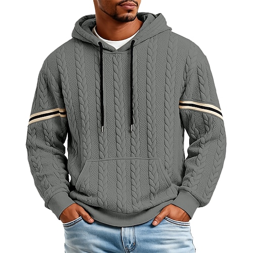 Herren Jacquard Kapuzensweatshirt Pullover Kapuzensweatshirt Schwarz Weiß Marineblau Khaki Grau Mit Kapuze Einfach Patchwork Kängurutasche Strukturiert Lässig Täglich Sport Outdoor Streetwear Cool Image