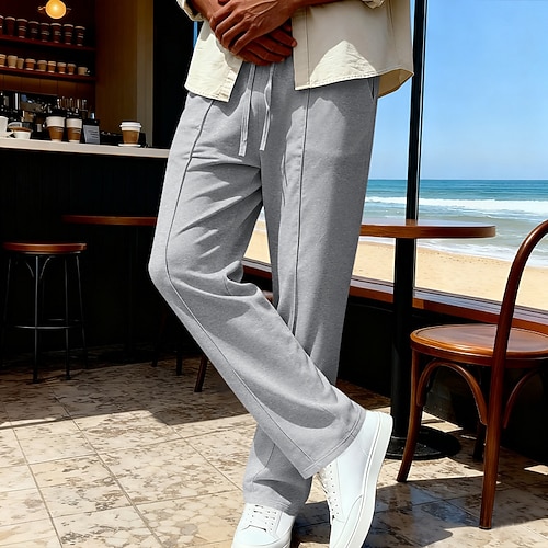 Herren Jogginghose Hose Gerade geschnittene Sweatpants Kordelzug Tasche Elastischer Bund Einfach Komfort Weich Lässig Täglich Outdoor Urlaub Mode Blau Schwarz Image