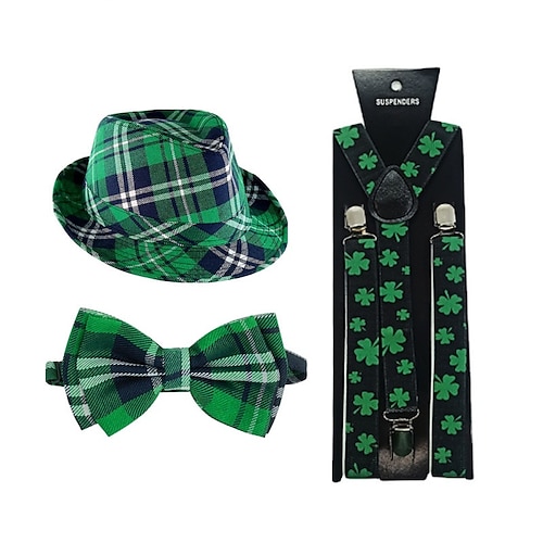 Grünes kariertes Hut- und Fliegen-Set zum St. Patrick's Day – Irisches Party-Accessoire-Set für Männer, Frauen und Kinder Image