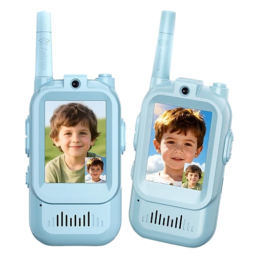 Walkie-Talkie für Kinder mit 2-Zoll-Bildschirm, Echtzeit-Video-Chat, Stimmverzerrung, ideal für drinnen und draußen, perfekt für Familienspiele im Freien, Camping und Wandern. Image
