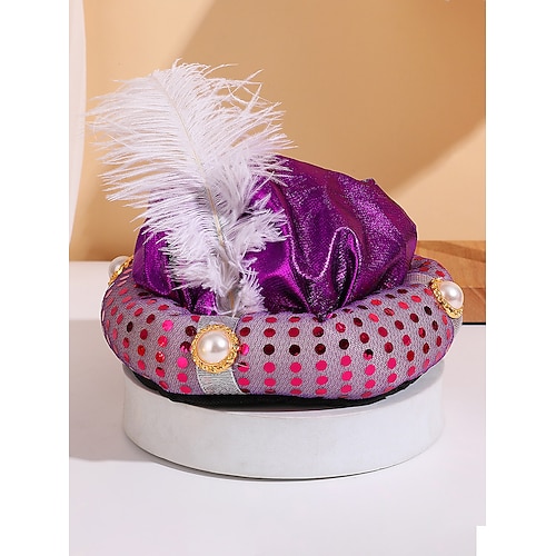 Herren Karneval Prinz Pailletten-Turban-Hut Mehrere Farben Polyester Feder- und Perlenakzente Ideal für Maskerade Halloween und festliche Veranstaltungen Image