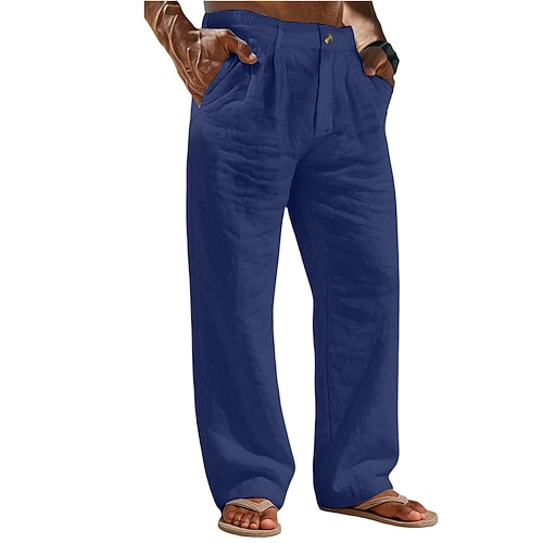Herren Leinenhosen Hose Sommerhose Baggy-Hosen Strandhose Tasche Einfach Komfort Atmungsaktiv Täglich Outdoor Strand Urlaub Mode Schwarz Weiß Image